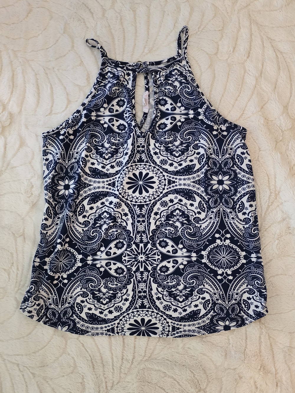 A'gaci Navy and White Printed Tank Top